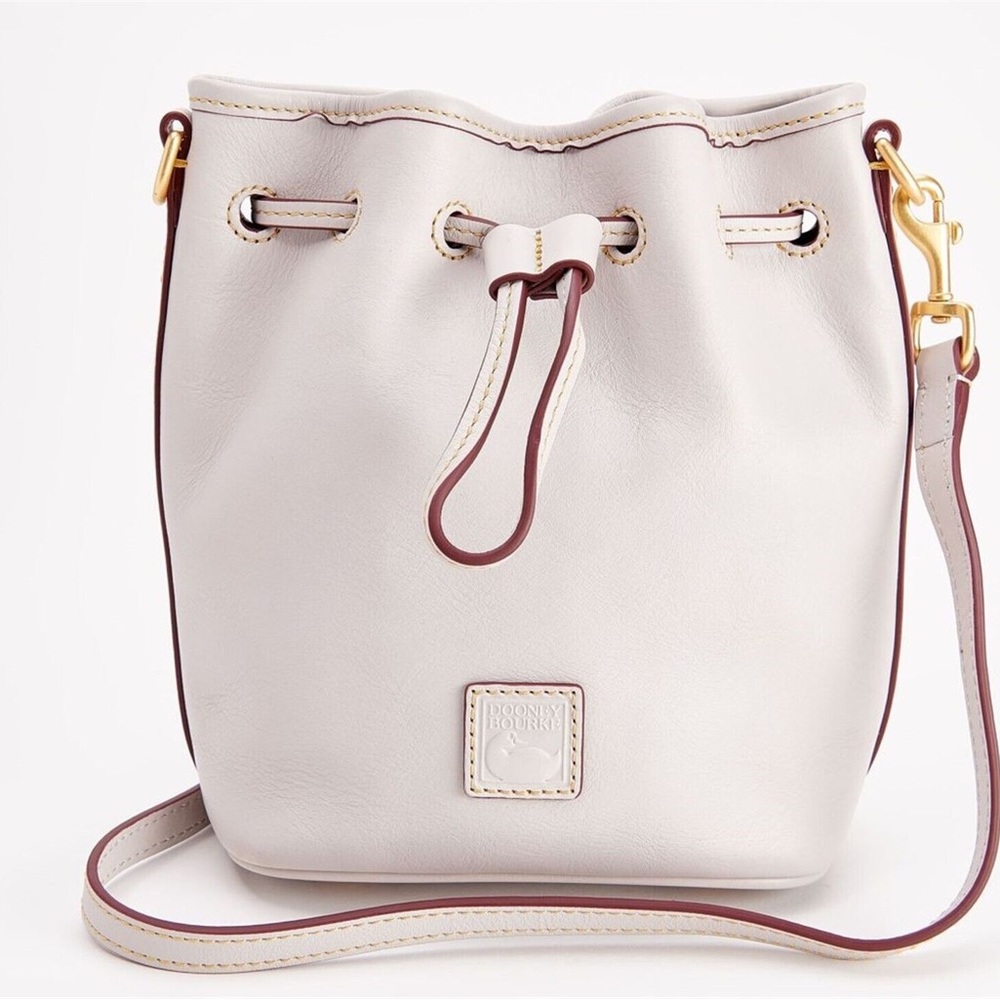 COPY - Dooney & Bourke Small Florentine Leather Drawstring Bag in Ecru Grey NEW